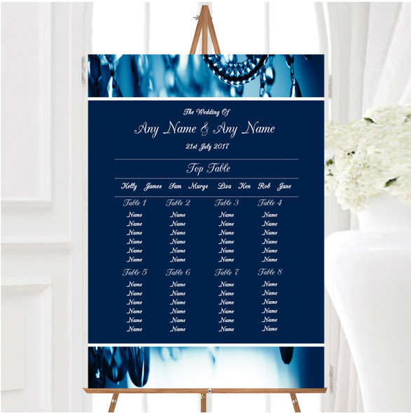 Blue Crystal Chandelier Personalised Wedding Seating Table Plan