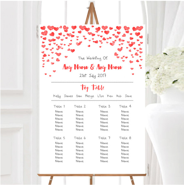 Red Heart Confetti Personalised Wedding Seating Table Plan