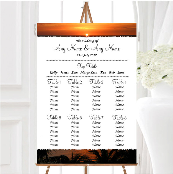 Florida Sunset Personalised Wedding Seating Table Plan