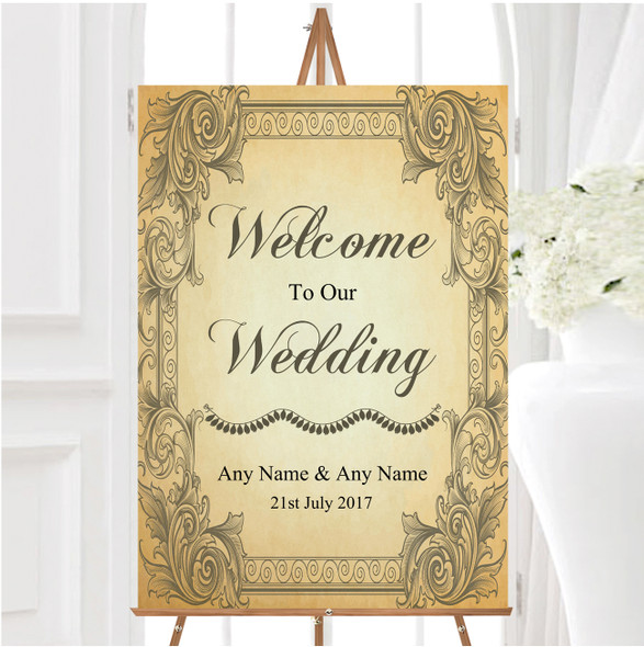 Typography Vintage Brown Postcard Personalised Any Wording Welcome Wedding Sign