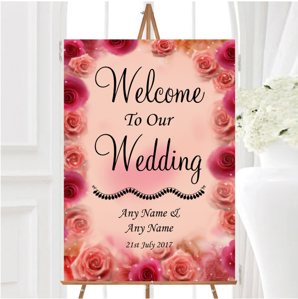 Peach And Pink Flowers Stunning Personalised Any Wording Welcome Wedding Sign