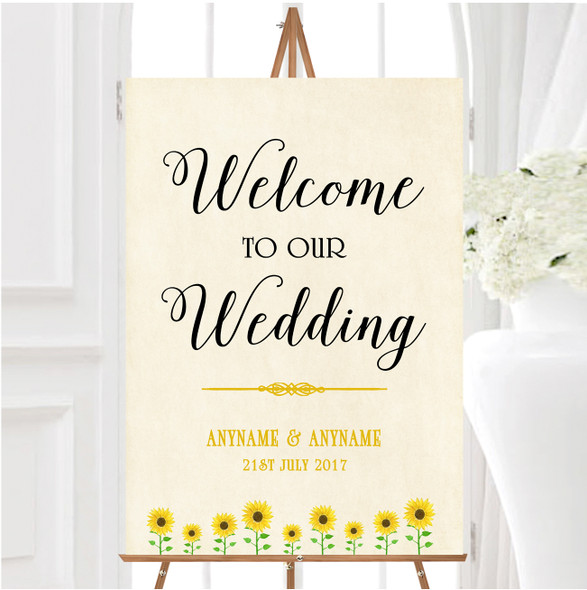 Vintage Sunflower Formal Personalised Any Wording Welcome To Our Wedding Sign