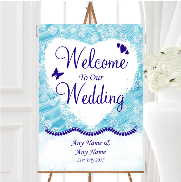 Pale Baby Blue Crystals Pretty Personalised Any Wording Welcome Wedding Sign