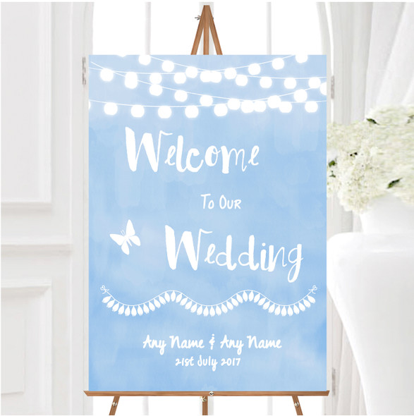 Powder Blue Lights Watercolour Personalised Any Wording Welcome Wedding Sign