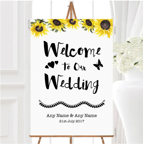 Stunning Watercolour Sunflower Personalised Any Wording Welcome Wedding Sign