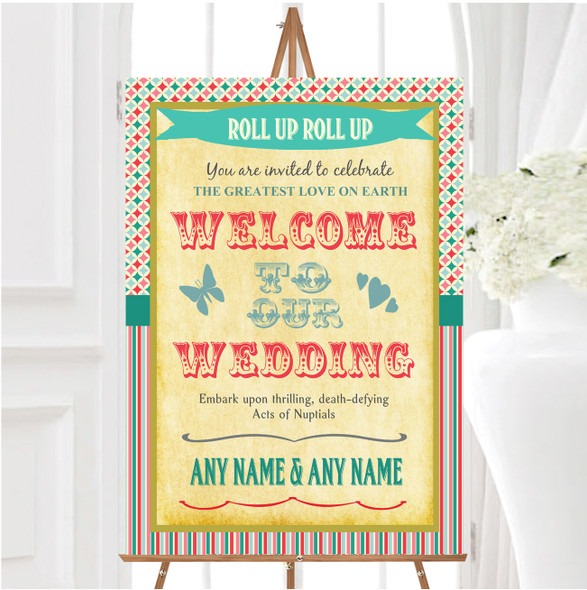Vintage Carnival Old Style Circus Stripes Personalised Welcome Wedding Sign