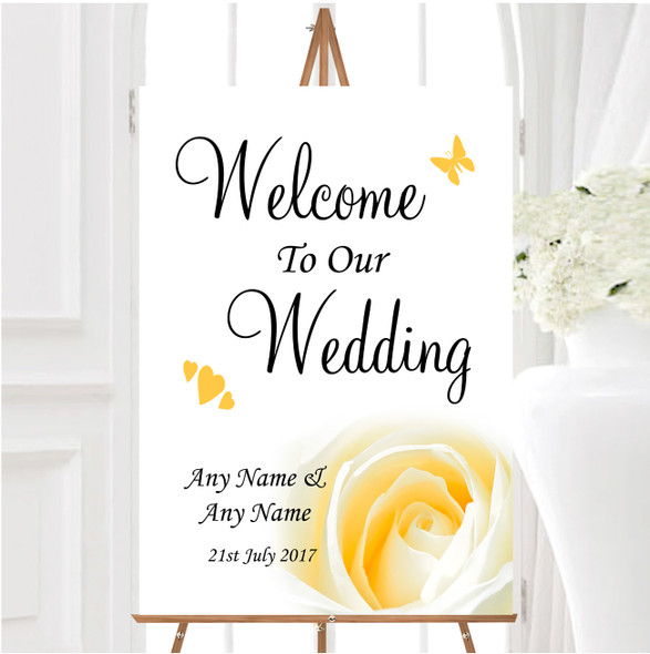 Pale Lemon Yellow Rose Personalised Any Wording Welcome To Our Wedding Sign