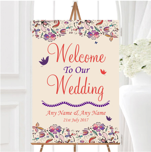 Purple Cream Pretty Personalised Any Wording Welcome To Our Wedding Sign