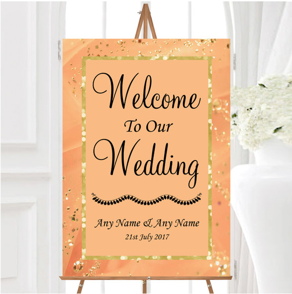 Peach Gold Pretty Personalised Any Wording Welcome To Our Wedding Sign