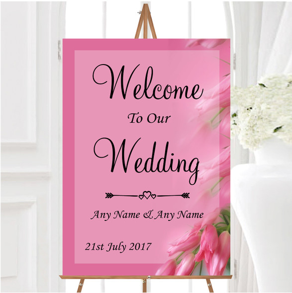 Warm Pink Flowers Personalised Any Wording Welcome To Our Wedding Sign