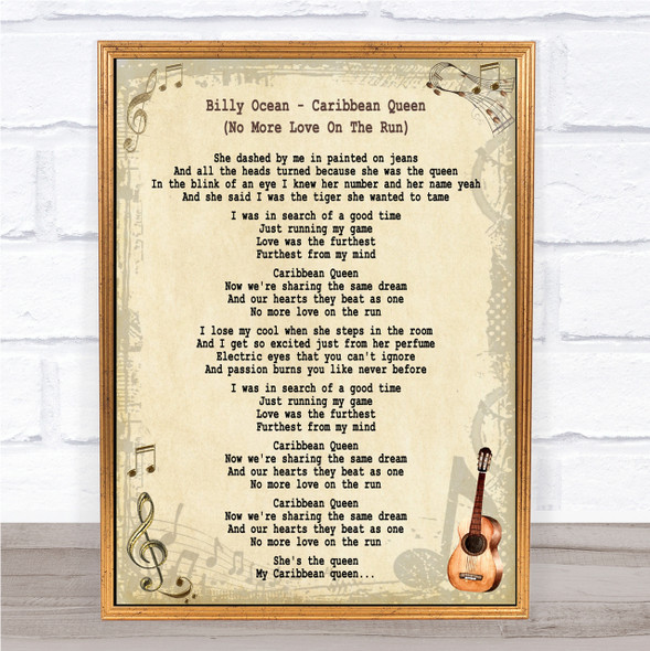 Billy Ocean Caribbean Queen (No More Love On The Run) Song Lyric Quote Print