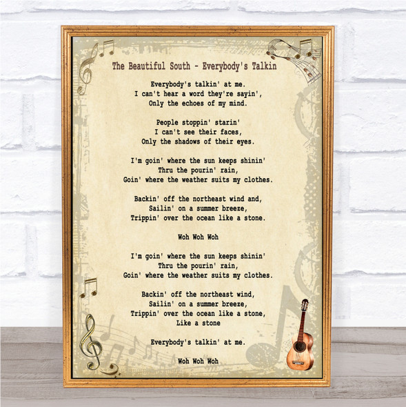 The Beautiful South Everybody's Talkin Song Lyric Quote Print