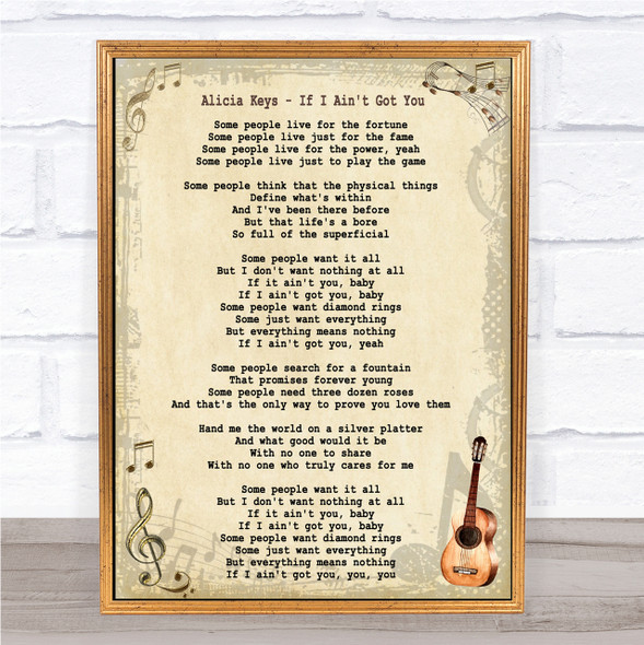 Alicia Keys If I Ain't Got You Song Lyric Quote Print
