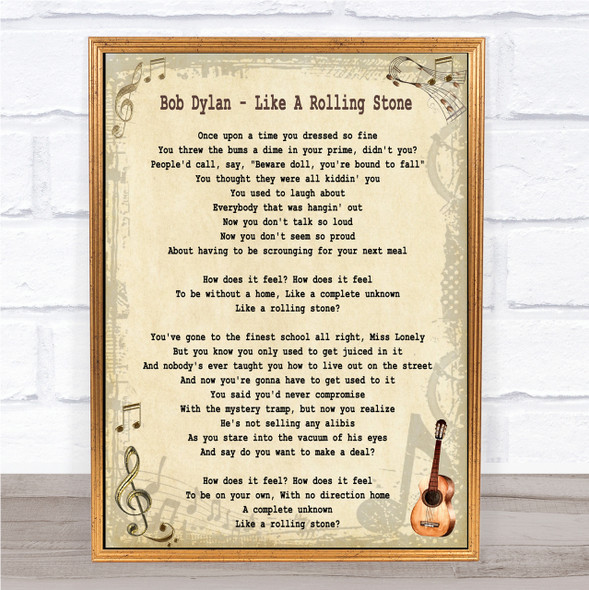 Bob Dylan Like A Rolling Stone Song Lyric Quote Print