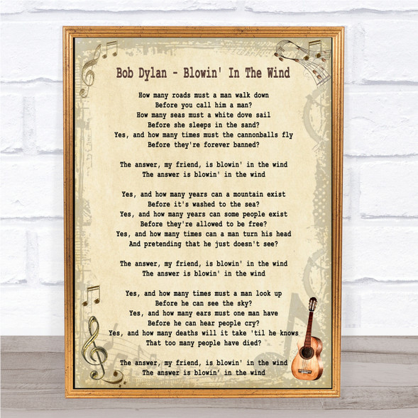 Bob Dylan Blowin' In The Wind Song Lyric Quote Print