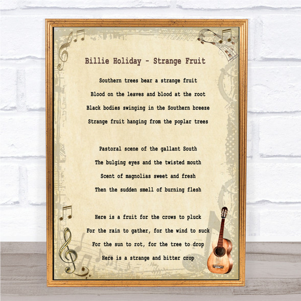 Billie Holiday Strange Fruit Song Lyric Quote Print
