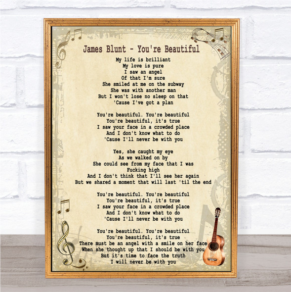 James Blunt You're Beautiful Song Lyric Quote Print
