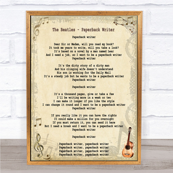 The Beatles Paperback Writer Song Lyric Quote Print