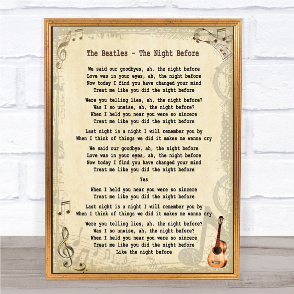 The Beatles The Night Before Song Lyric Quote Print