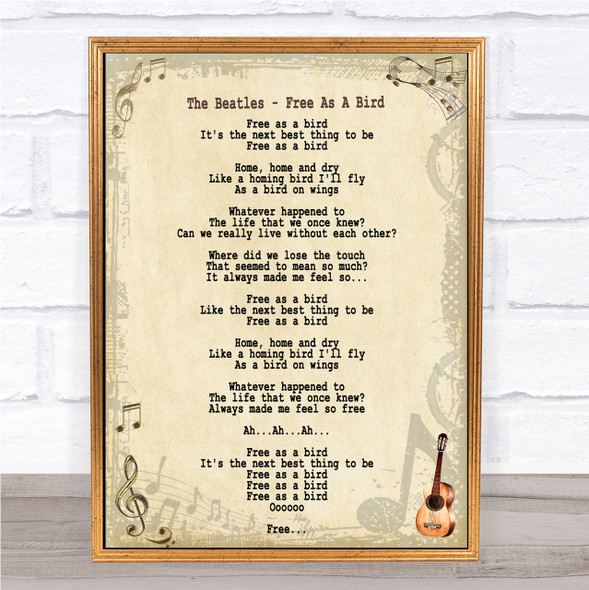 The Beatles Free As A Bird Song Lyric Quote Print