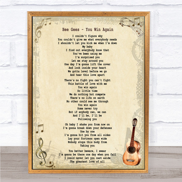 Bee Gees You Win Again Song Lyric Quote Print