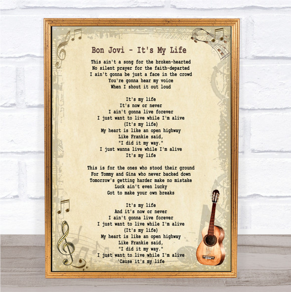 Bon Jovi It's My Life Song Lyric Quote Print