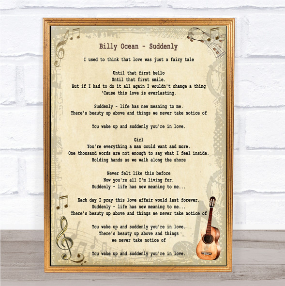 Billy Ocean Suddenly Song Lyric Quote Print