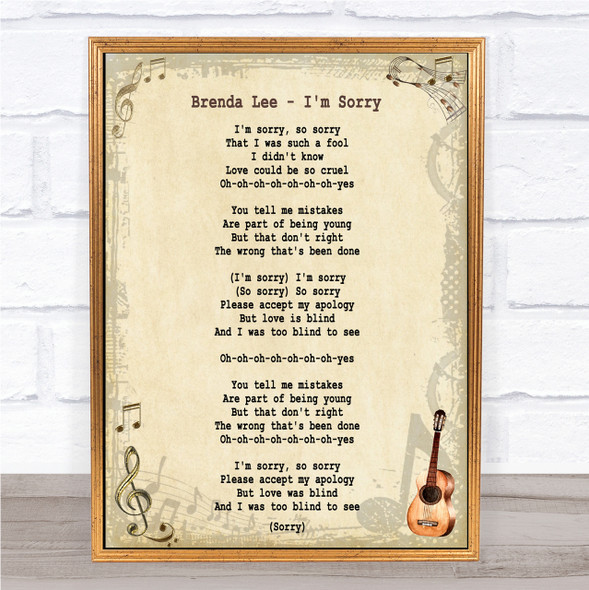 Brenda Lee I'm Sorry Song Lyric Quote Print