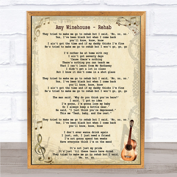 Amy Winehouse Rehab Song Lyric Quote Print