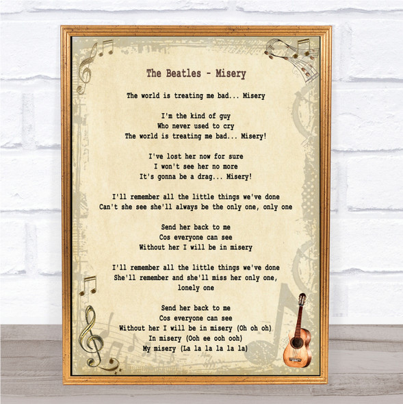 The Beatles Misery Song Lyric Quote Print