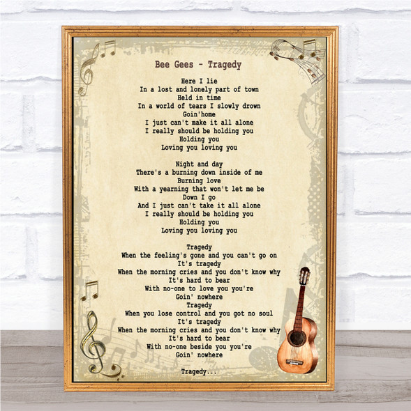 Bee Gees Tragedy Song Lyric Quote Print