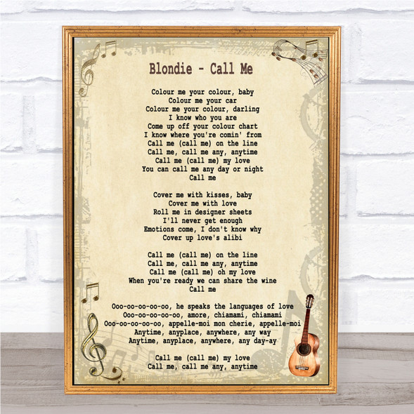 Blondie Call Me Song Lyric Quote Print