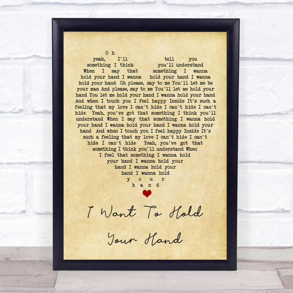 I Want To Hold Your Hand The Beatles Vintage Heart Quote Song Lyric Print