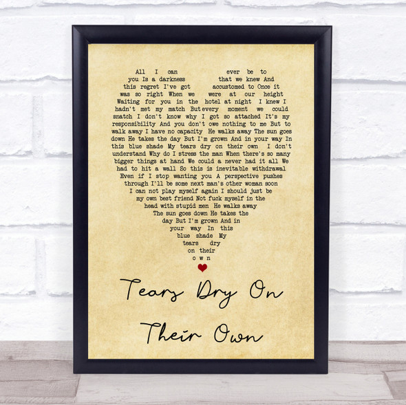 Tears Dry On Their Own Amy Winehouse Vintage Heart Quote Song Lyric Print