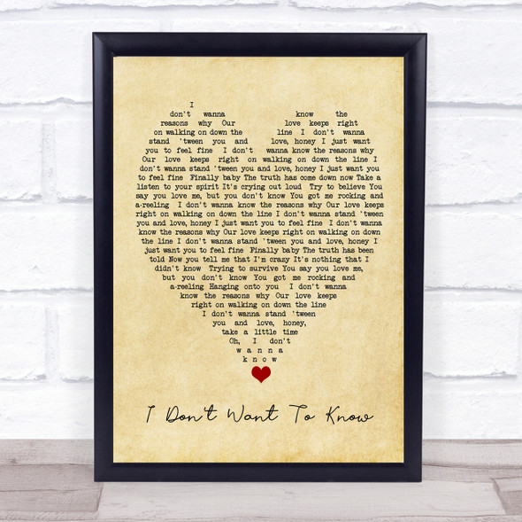 I Don't Want To Know Fleetwood Mac Vintage Heart Quote Song Lyric Print