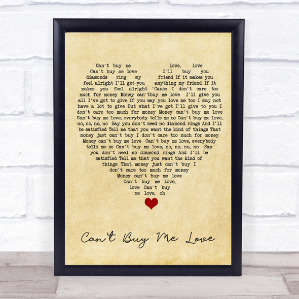 Can't Buy Me Love The Beatles Vintage Heart Quote Song Lyric Print