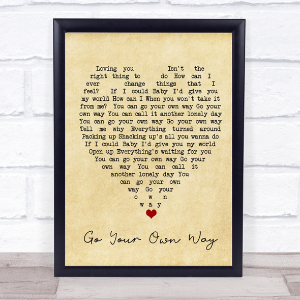 Go Your Own Way Fleetwood Mac Vintage Heart Quote Song Lyric Print