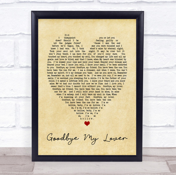 Goodbye My Lover James Blunt Vintage Heart Quote Song Lyric Print