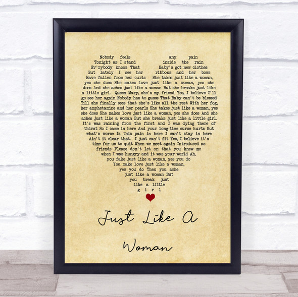Just Like A Woman Bob Dylan Vintage Heart Quote Song Lyric Print