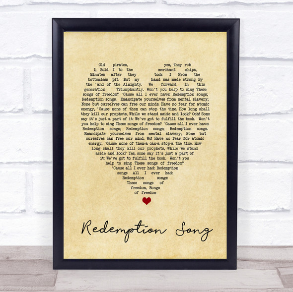 Redemption Song Bob Marley Vintage Heart Quote Song Lyric Print