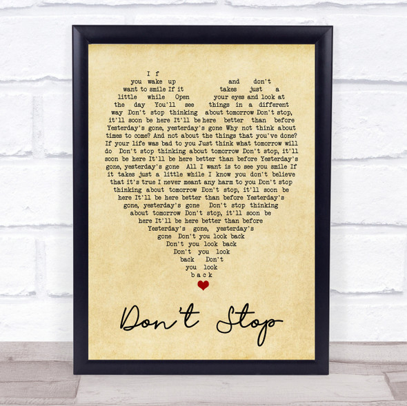 Don't Stop Fleetwood Mac Vintage Heart Quote Song Lyric Print