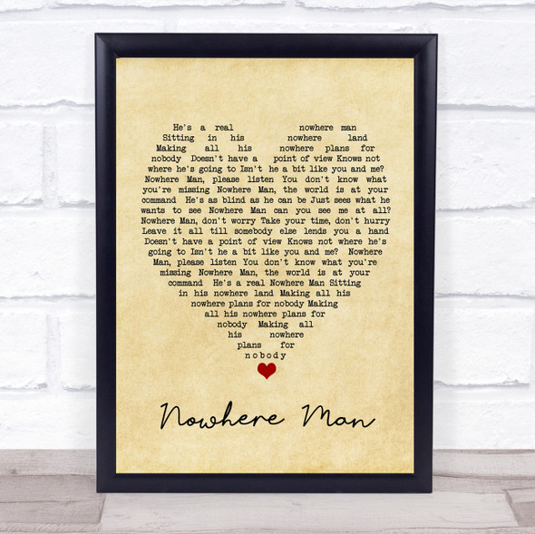 Nowhere Man The Beatles Vintage Heart Quote Song Lyric Print