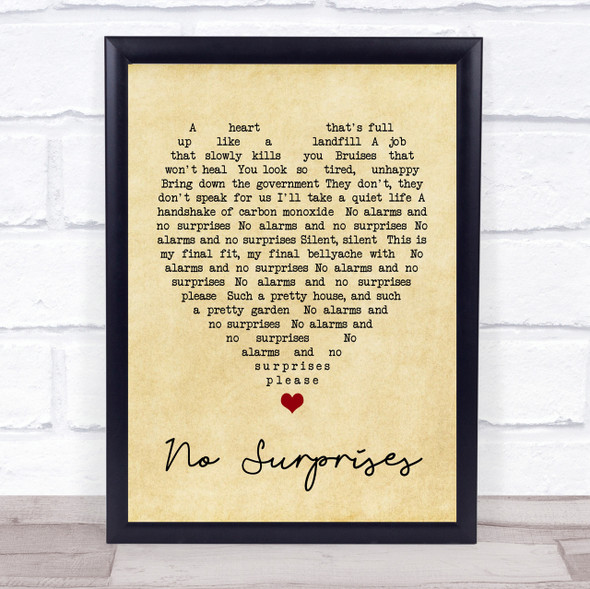 No Surprises Radiohead Vintage Heart Quote Song Lyric Print