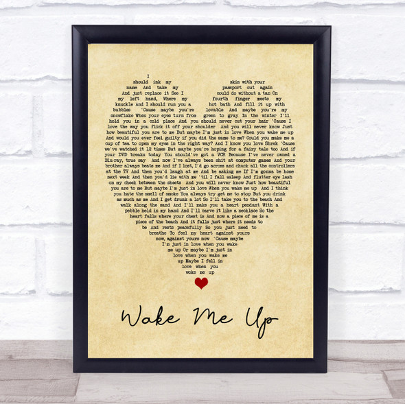 Wake Me Up Ed Sheeran Vintage Heart Quote Song Lyric Print