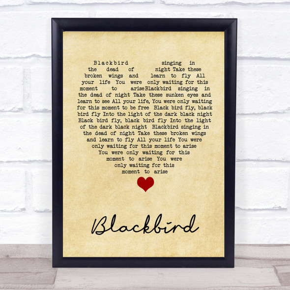 Blackbird The Beatles Vintage Heart Quote Song Lyric Print