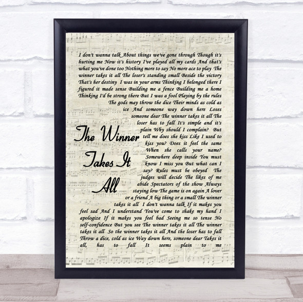 The Winner Takes It All ABBA Script Quote Song Lyric Print