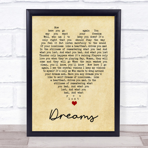 Dreams Fleetwood Mac Vintage Heart Quote Song Lyric Print