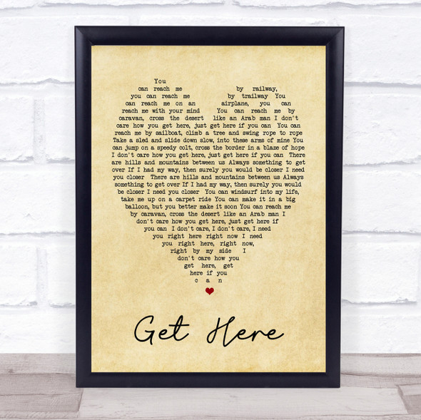 Get Here Oleta Adams Vintage Heart Quote Song Lyric Print