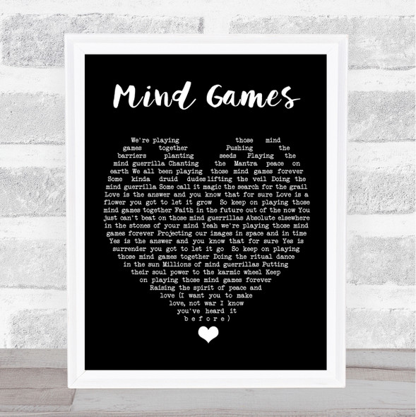 Mind Games John Lennon Black Heart Quote Song Lyric Print