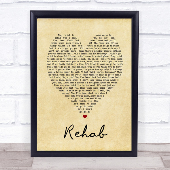 Rehab Amy Winehouse Vintage Heart Quote Song Lyric Print